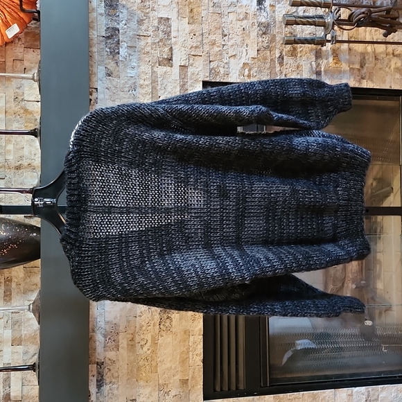 Peter England Handmade Crochet Knit Black/White/Gray Button Front Cardigan Sz M - Picture 4 of 9